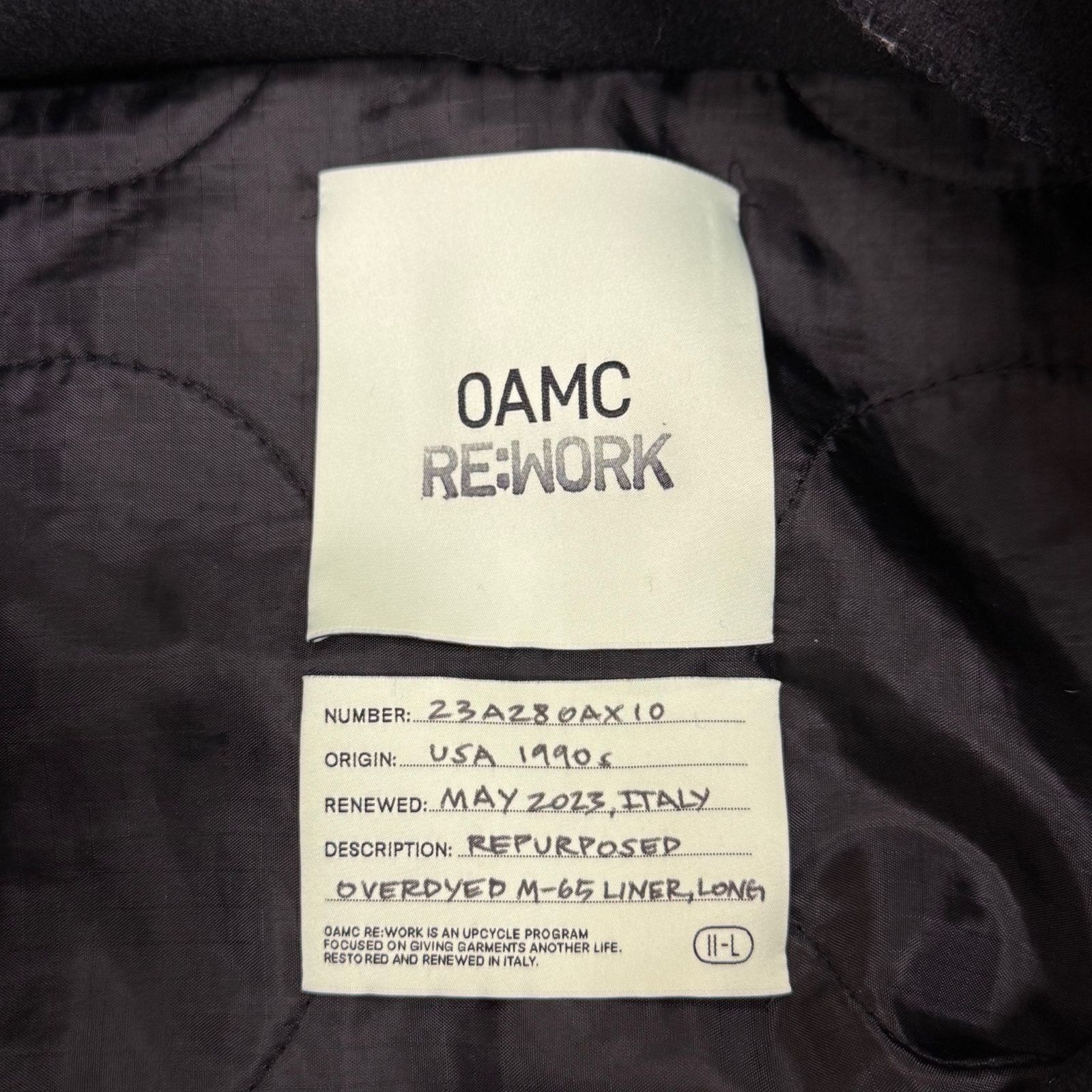 OAMC 23AW REWORK ZIPPED LINER DETACHABLE キルティング OAMC 23AW REWORK ZIPPED LINER DETACHABLE キルティング