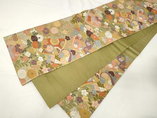 平和屋着物●六通柄袋帯　唐織　冊子花文　金糸　ますいわ屋扱い　正絹　逸品　CAAX9397yk 平和屋着物○六通柄袋帯 唐織 冊子花文 金糸 ますいわ屋