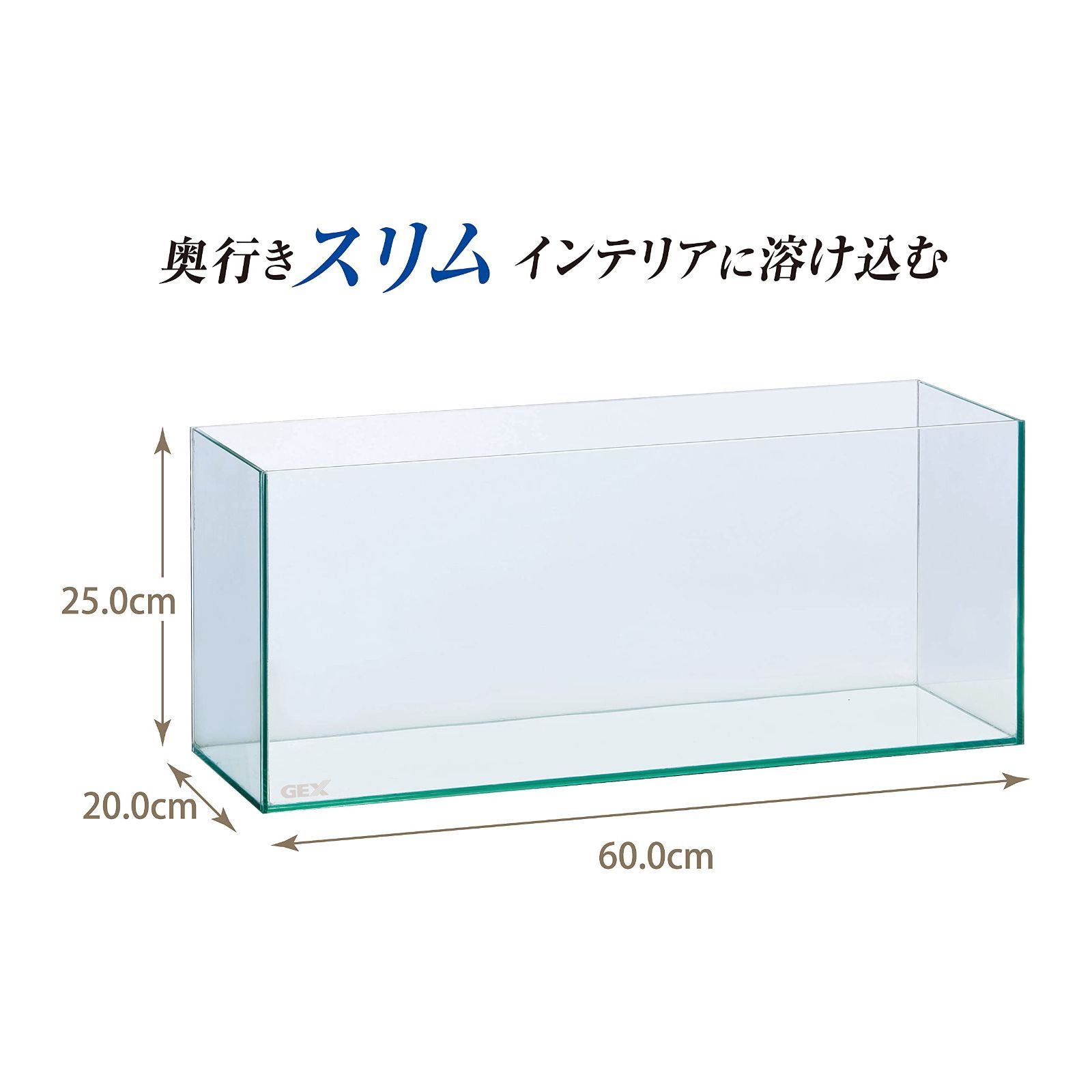 ジェックス グラステリアスリム600 フレームレス水槽 W60×D20×H25cm 約