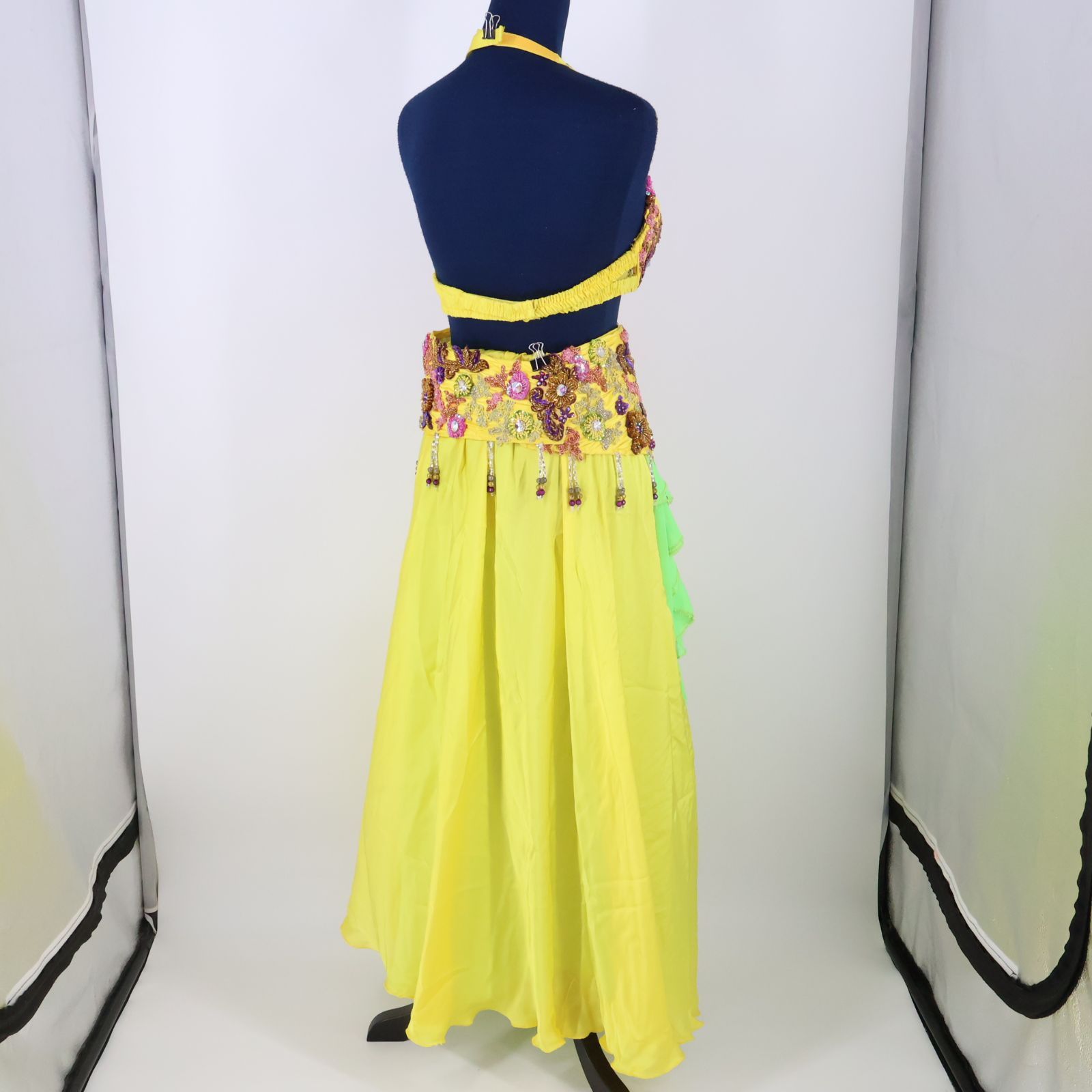 ベリーダンス用 オリエンタル衣装】イエロー×グリーン スパンコール