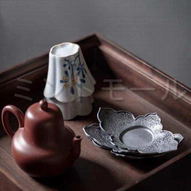【新品・未使用】 ★錫製 茶托　茶器　茶道具 煎茶道具 5客