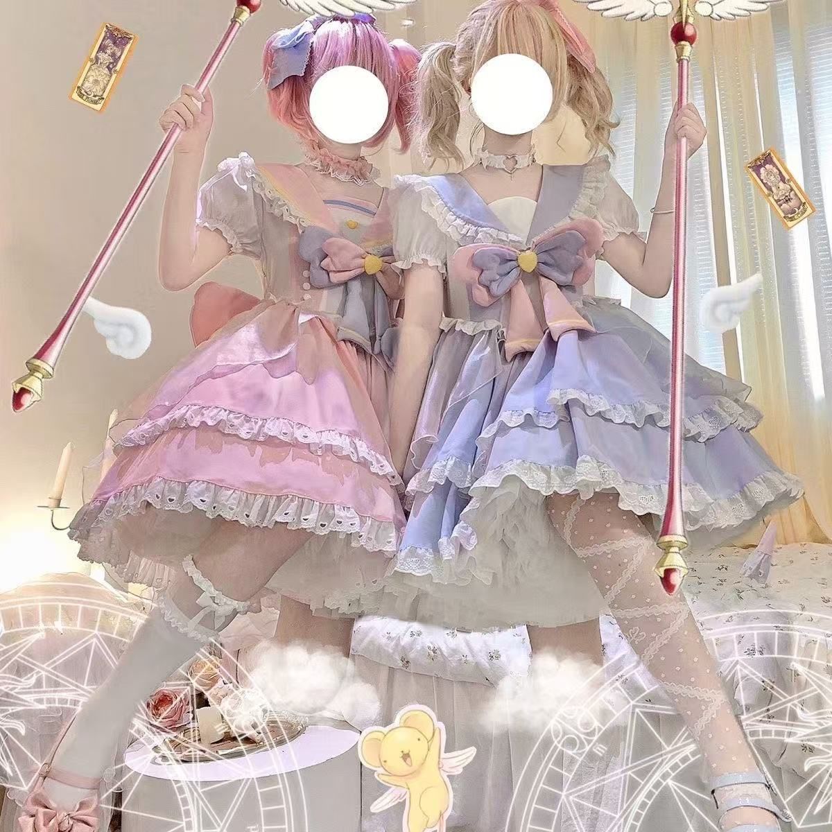 ネイビー フリル セーラー風 ワンピース 六芒星 魔法少女 ゆめ可愛い ロリータ ネイビー フリル セーラー風 ワンピース 六芒星 魔法少女 ゆめ