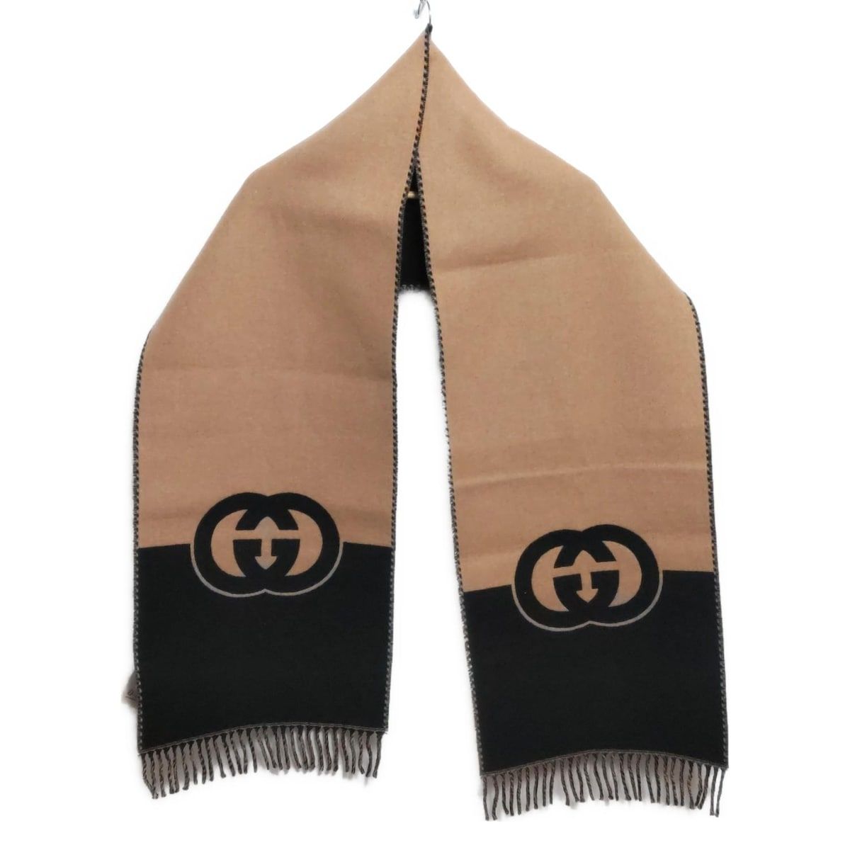 GUCCI グッチ マフラー インターロッキングGマフラー 715497 ベージュ×黒 ウール カシミヤ