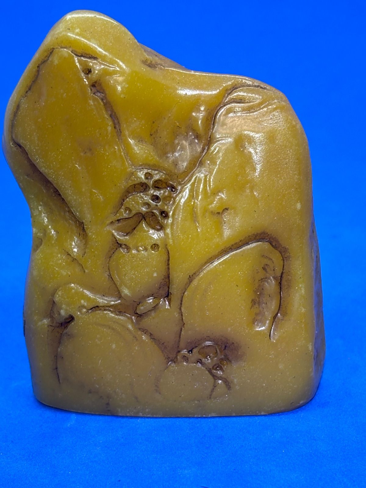 寿山石 田黄石 彫刻置物「松下問童子」70 × 54× 21mm122g印材