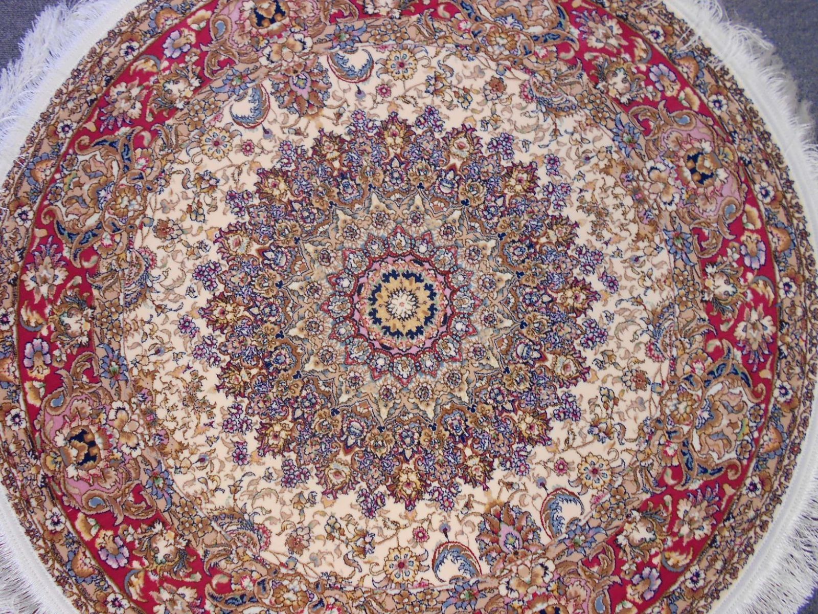 高品質！多色織、高密度！輝く 本場イラン産 絨毯 円形150cm‐201261