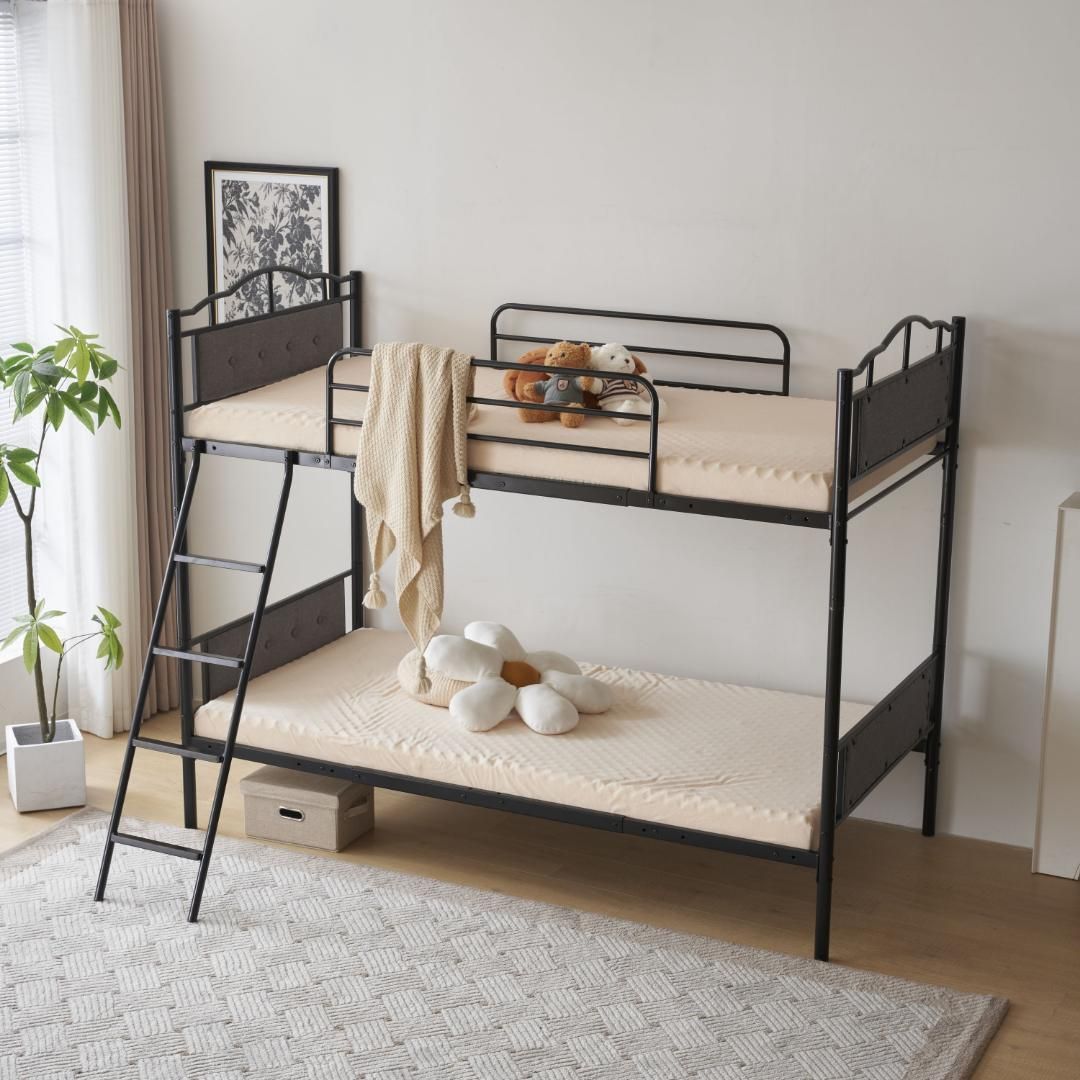 【ブラック】 姫系 シングルベッド 北欧風 スチール 三段 システムベッド ブラック】 姫系 シングルベッド 北欧風 スチール 三段 システムベッド