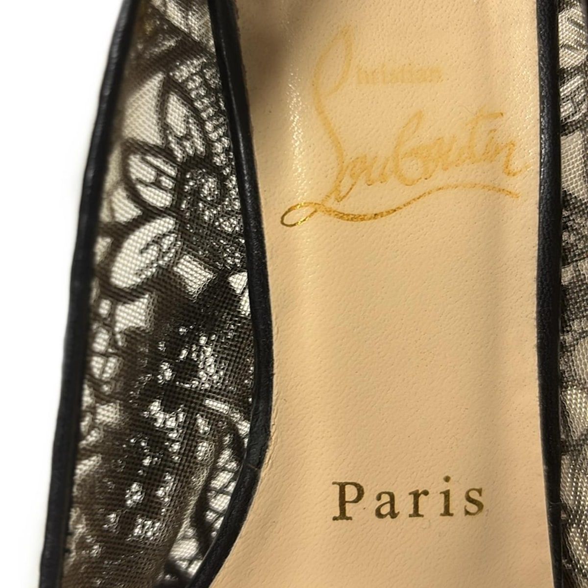 CHRISTIAN LOUBOUTIN クリスチャンルブタン パンプス 35 1|2 レディース - 黒 レース|オープントゥ レザー KIN-KAAI_COM