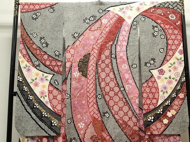 平和屋着物○豪華振袖・長襦袢セット 無双仕立て 駒刺繍 舞花文 金彩