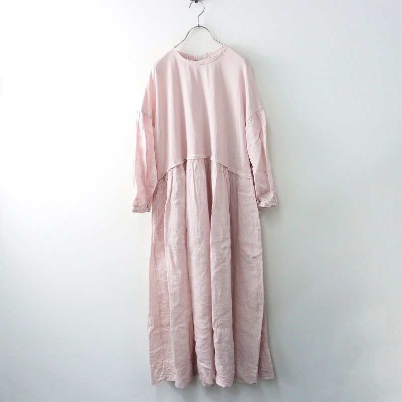 2025SS 今季 定価7万 フォーティーファイブアール 45R スーピマ天竺×リネンドレス ピンク ワンピース 2400014480849