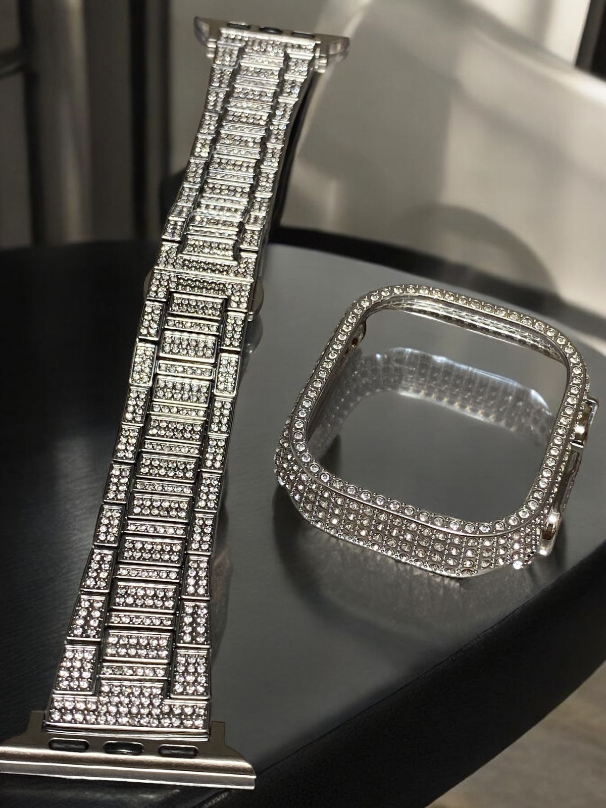 シルバー Apple Watch Ultra 49mm 軽量キラキラカバー-ステンレスバンドセット