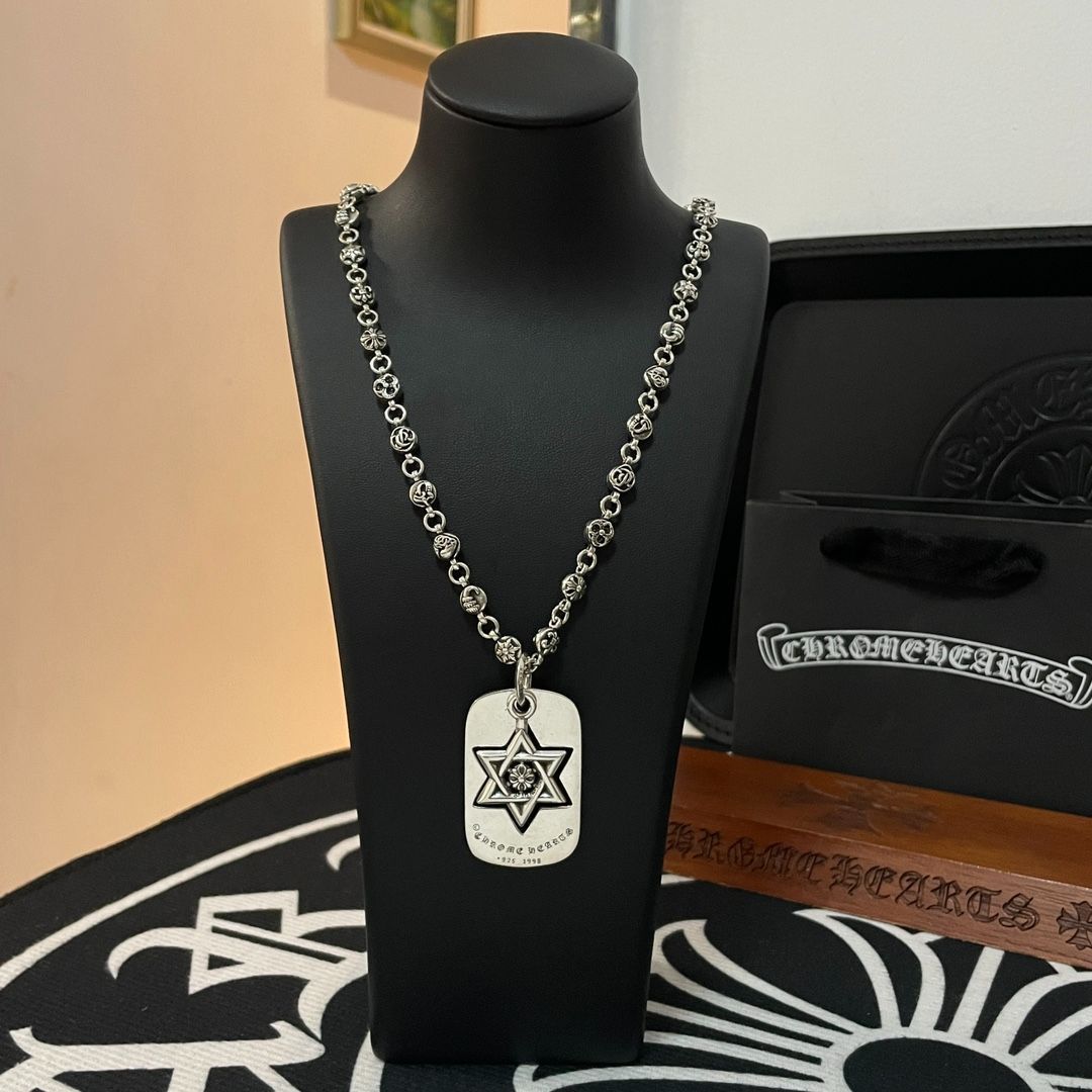 新品 Chrome Hearts(クロムハーツ) スターペンダント シルバードッグタグネックレス