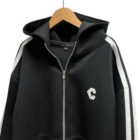 CRONOS クロノス ジップアップパーカー　セットアップ　ブラック ホワイト CRONOS DOUBLE STRIPES ZIP HOODIE【BLACK×WHITE】