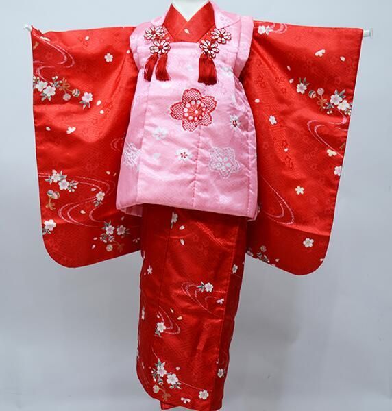 新品　日本製　被布　フルセット 七五三 三歳 女児 被布着物セット 桜 3歳 3才 三才 女の子 祝着