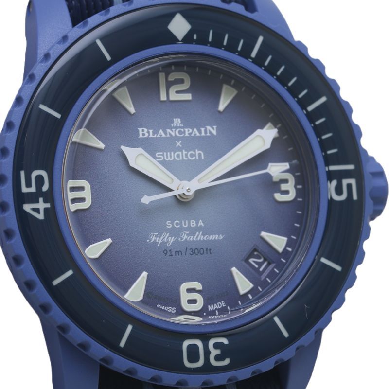 ブランパン スウォッチ Blancpain Swatch スキューバ フィフティファゾムス アトランティック オーシャン SO35A100【'23年正規店購入】  バイオセラミック NATOストラップ メンズ/130048 ☆未使用【腕時計】 - メルカリ