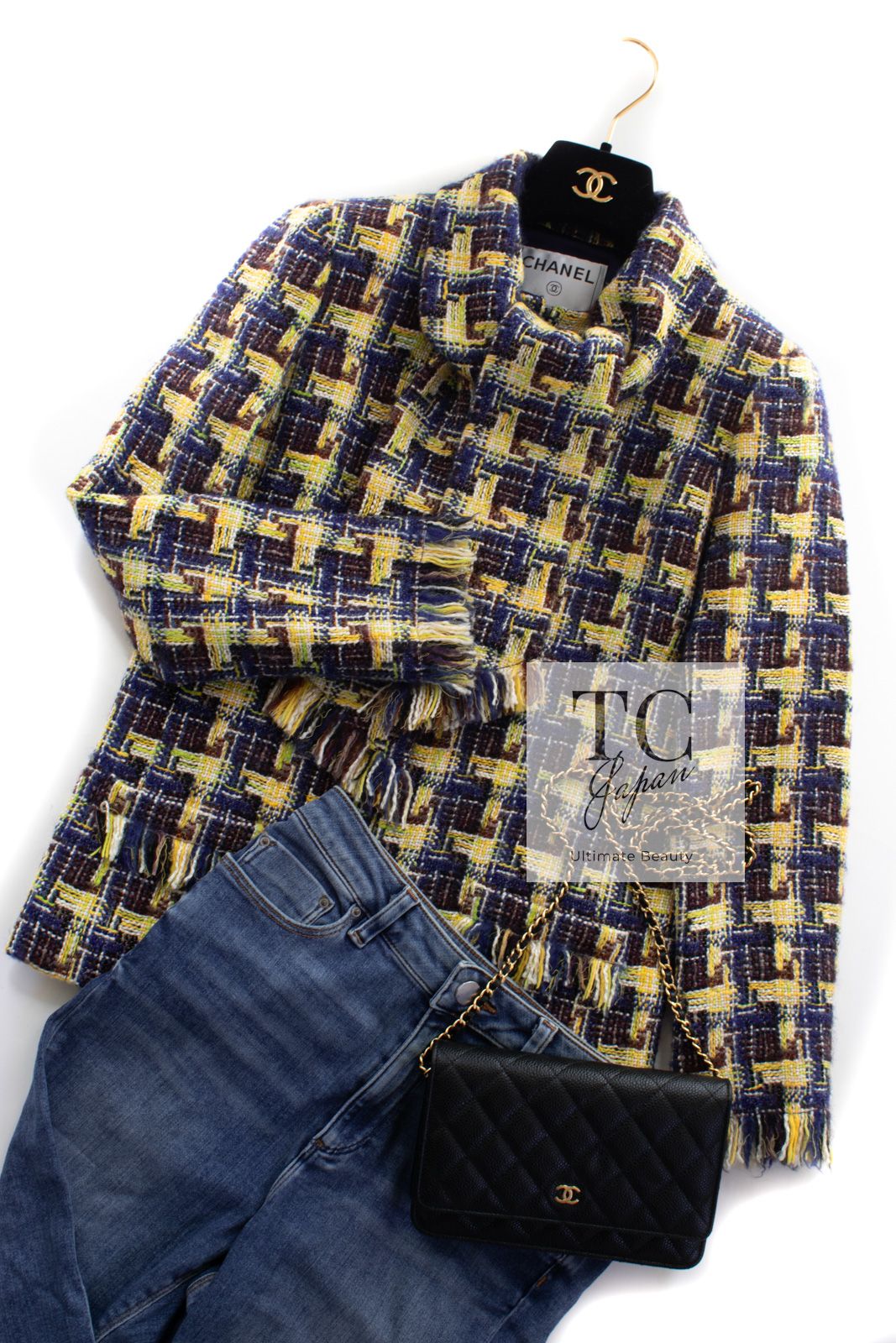 シャネル ジャケット 36 CHANEL イエロー ウール コットン ツイード  