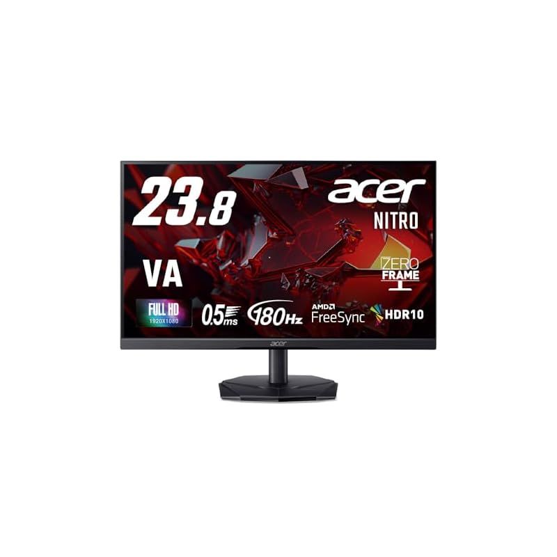 Acer ゲーミングモニター 23.8インチ VA フルHD 非光沢 180Hz 0.5ms NTSC 72% AMD FreeSync HDR10 HDMI 2.0 DisplayPort スピーカー ヘッドフォン端子 搭載 Nitro KG241YP3bm