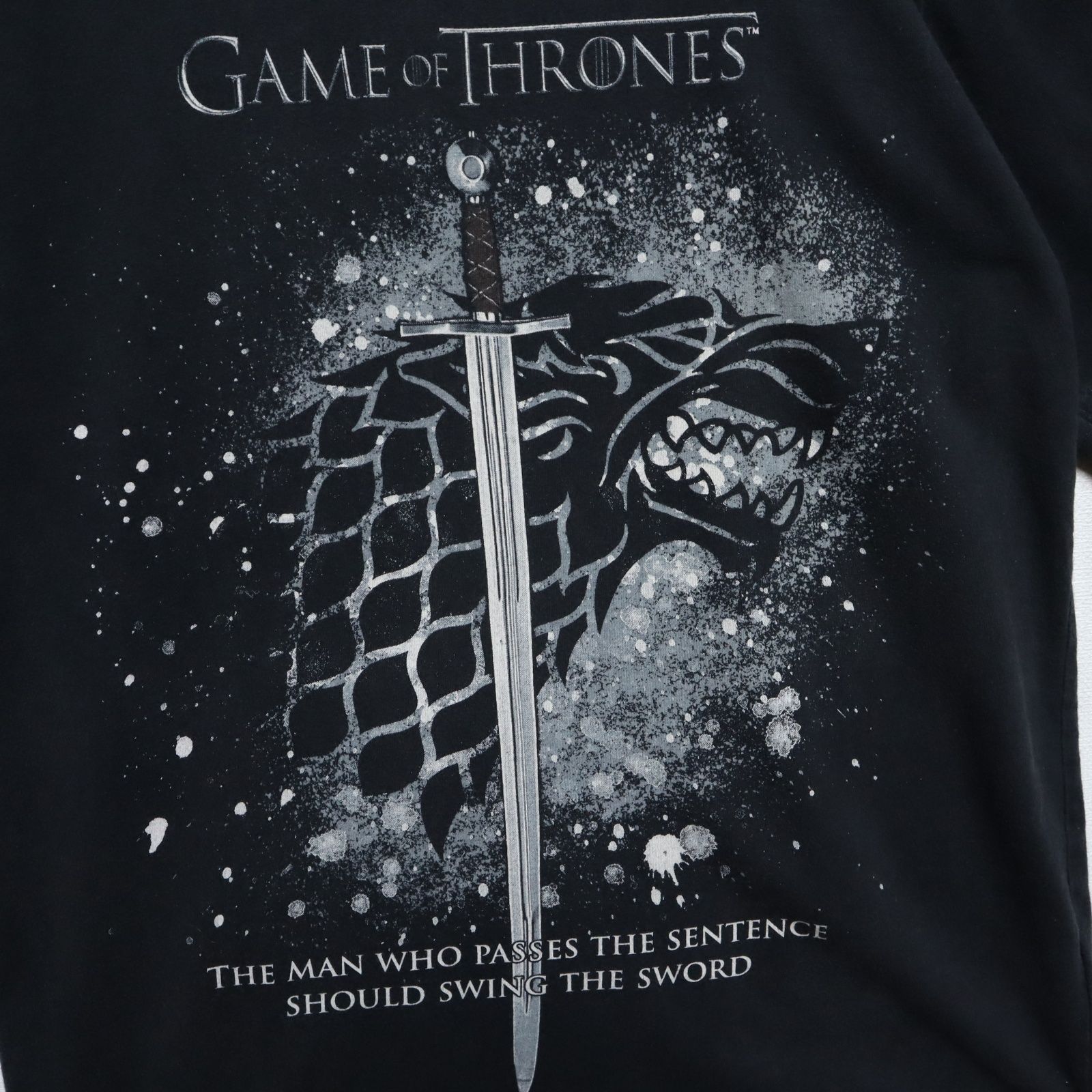 メンズM 【A品】  ムービーTシャツ  GAME OF THRONES プリント ドラマ ゲームオブスローンズ 無地 ブラック 黒 厚手 春夏 / 半袖 ヴィンテージ バンド アニメ ムービー ゲーム パロディUSA古着 M1b859