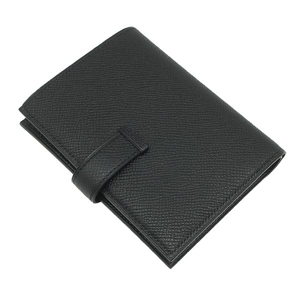 【極美品】エルメス ベアンコンパクト 二つ折り財布 ヴォーエプソン 黒 ゴールド エルメス HERMES 二つ折り財布 ベアンコンパクト ヴォーエプソン