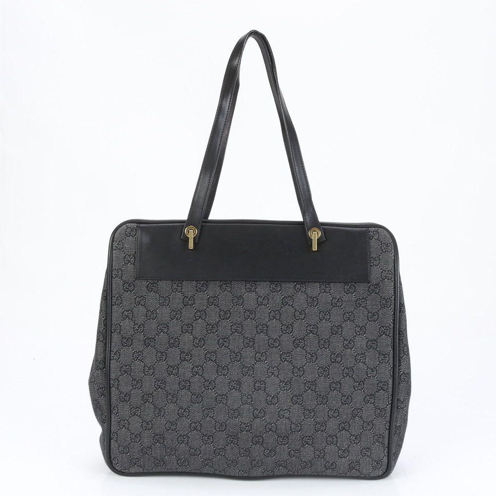 Gucci ブラック ハンドバッグ 美品 グッチ GGキャンバス 92731 レザー トート バッグ