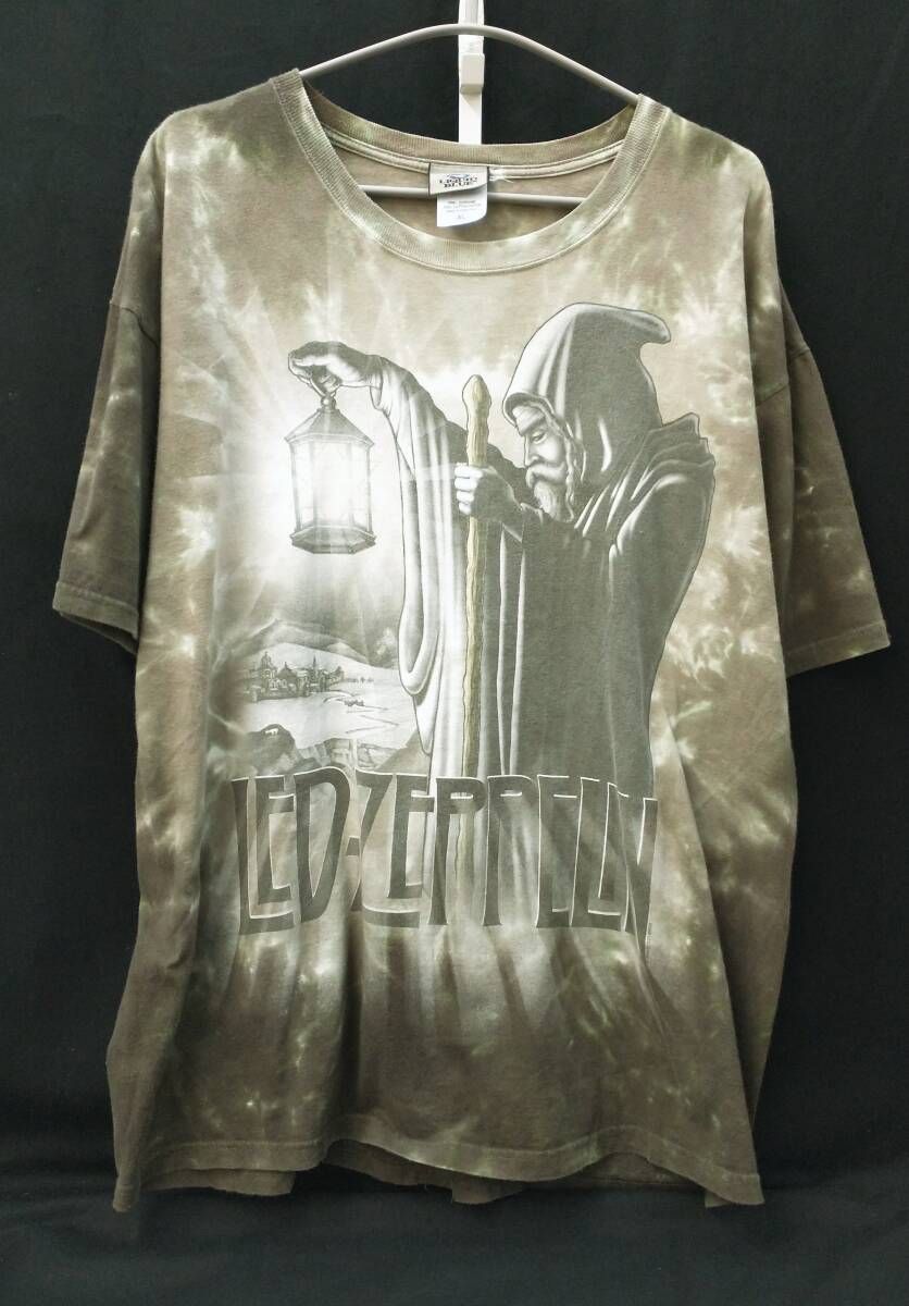 [00s] LED ZEPPELIN PRINT TIE DYE LIQUID BLUE TEE レッドツェッペリン タイダイ プリント Tシャツ XL リキッドブルー バンT 