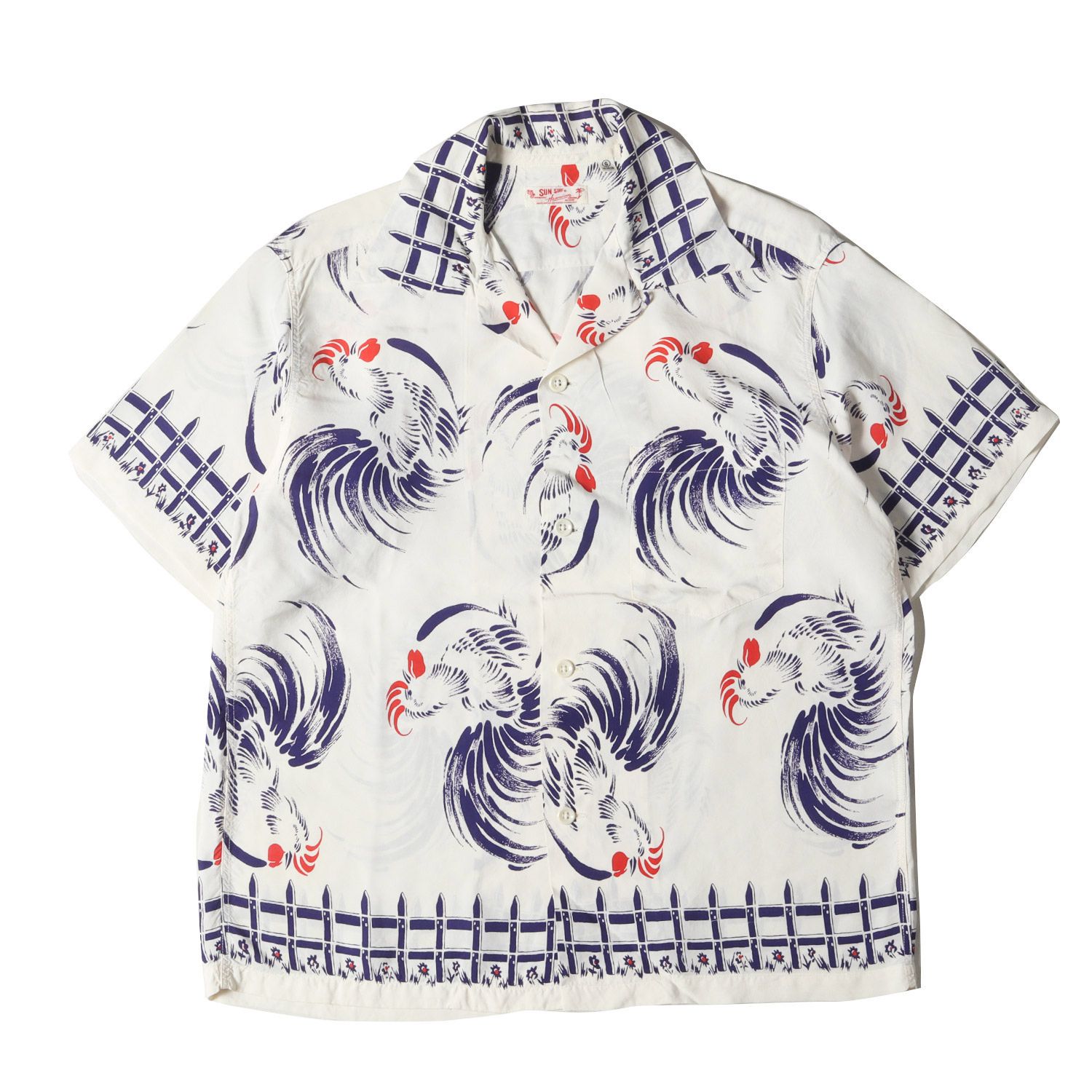 SUN SURF サンサーフ シャツ サイズ:S 09SS ルースター柄 レーヨン アロハシャツ ROOSTER ホワイト 白 東洋 トップス ハワイアンシャツ カジュアル 半袖【メンズ】
