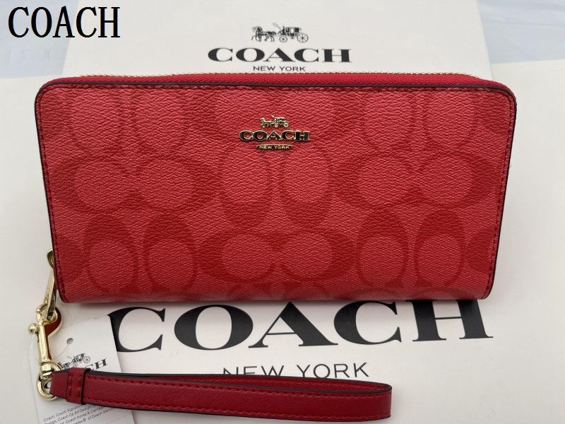 コーチ 長財布 COACH 財布 シグネチャー アコーディオンラウンドジップウォレット赤色 レディース財布 贈り物 新品 未使用a332B  C4452  xj0001