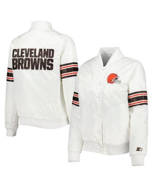 【送料無料】 スターター レディース ジャケット・ブルゾン アウター Women's White Cleveland Browns Line Up Satin Full-Snap Varsity Jacket White