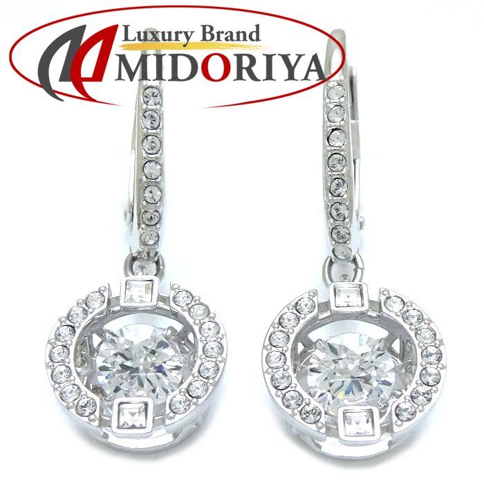 スワロフスキー 新品 Una ピアス Swarovski スパークリング Una ドロップピアス, ラウンドカット, ホワイト, ローズゴールド