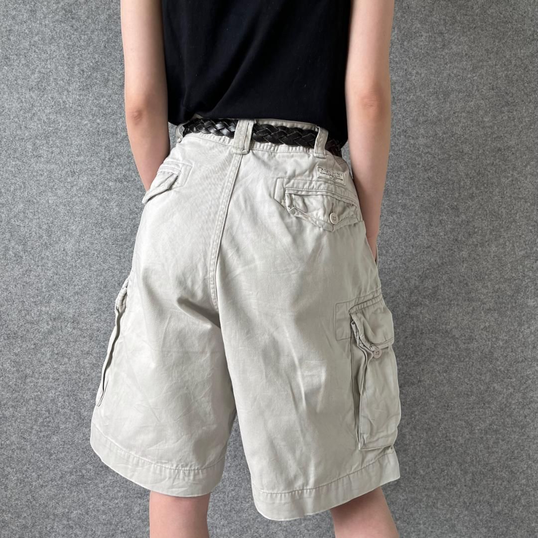 90s ラルフローレン ワイド カーゴ ショーツ ハーフパンツ 白系 W40 ポロラルフローレン】ワイド ルーズ カーゴ ショーツ ハーフ