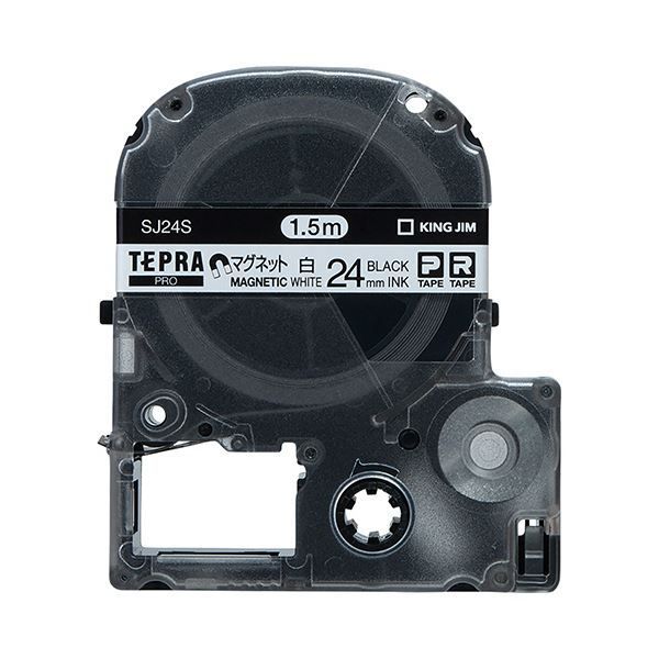 （まとめ） キングジム テプラ PRO テープカートリッジ マグネットテープ 24mm 白／黒文字 SJ24S 1個 