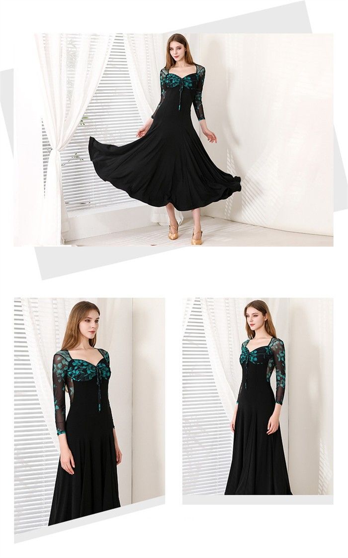 社交ダンスドレス モダンドレス 黒 赤 ブラック レッド グリーン 社交ダンス衣装 社交ダンス ドレス ダンス衣装 長袖 大きい裾 ドレス ワルツダンス ステージ衣装 ダンスウェア 競技会 パーティー 発表会 競技着 練習着 舞台 演奏会 演出 LLC-HASEGAWATOSO_COM