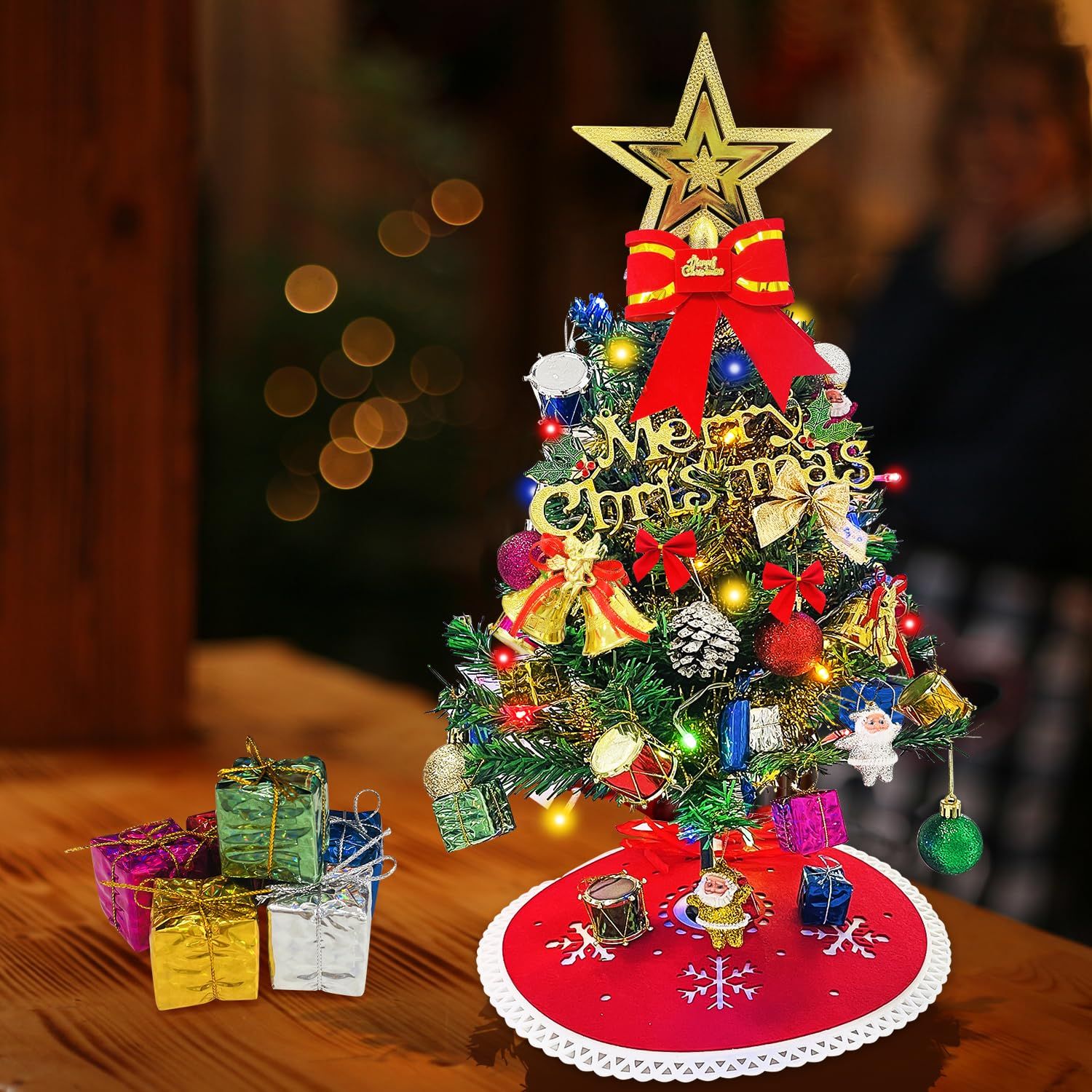 Sutekus 卓上 クリスマス ツリー 電飾つき セット かわいい ミニ サイズ 60ｃｍ オーナメント 玄関に 飾り ウェルカムツリーにも インテリア 用品 プレゼントに最適