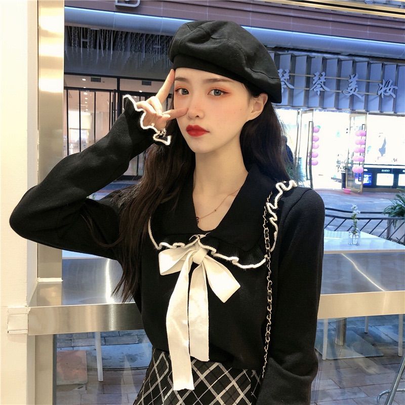 メルカリshops 秋服 冬服 リボン ニット 長袖 ゆるふわ かわいい 量産型 原宿系 韓国