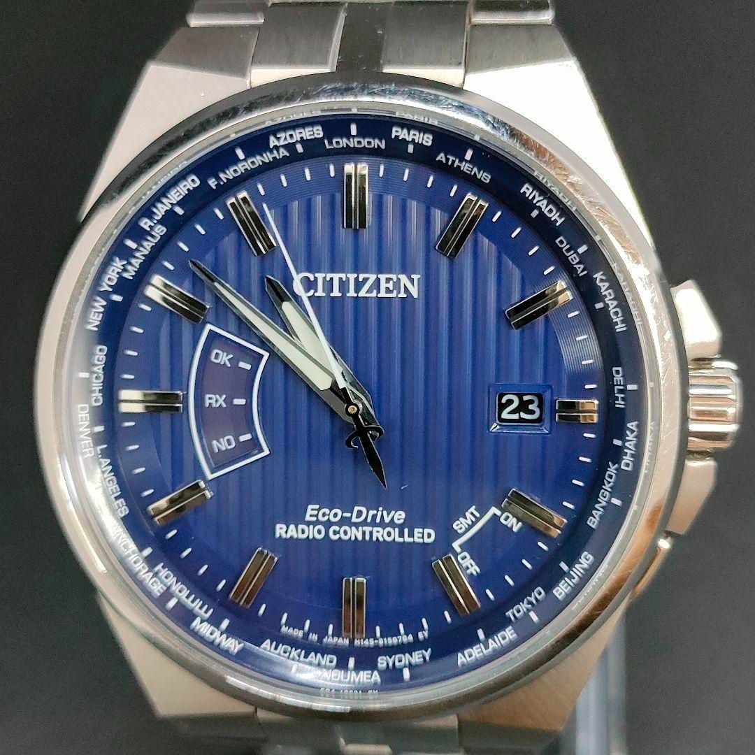 極美品 稼働品 CITIZEN シチズン ネイビー ブルー シルバー 電波ソーラー エコドライブ ラウンド ステンレス メンズ 腕時計 H145-S116643  - メルカリ