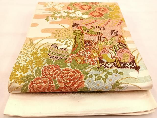 平和屋着物◎六通柄袋帯 唐織 鳳凰几帳花文 金銀糸 正絹 逸品