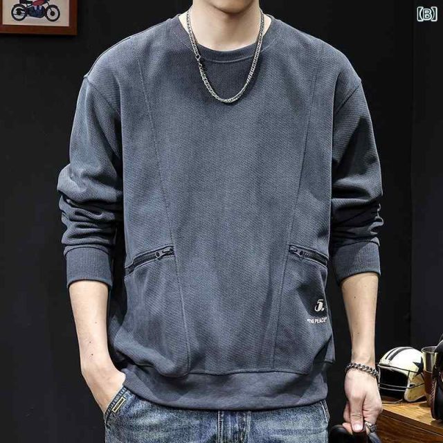 XL 秋冬 コーデ メンズ 服 シンプル ファッション オシャレ 大人 かっこいい 大きいサイズ ストリート 紳士服 ジッパー ポケット スウェット シャツ 厚手 ニット 長袖