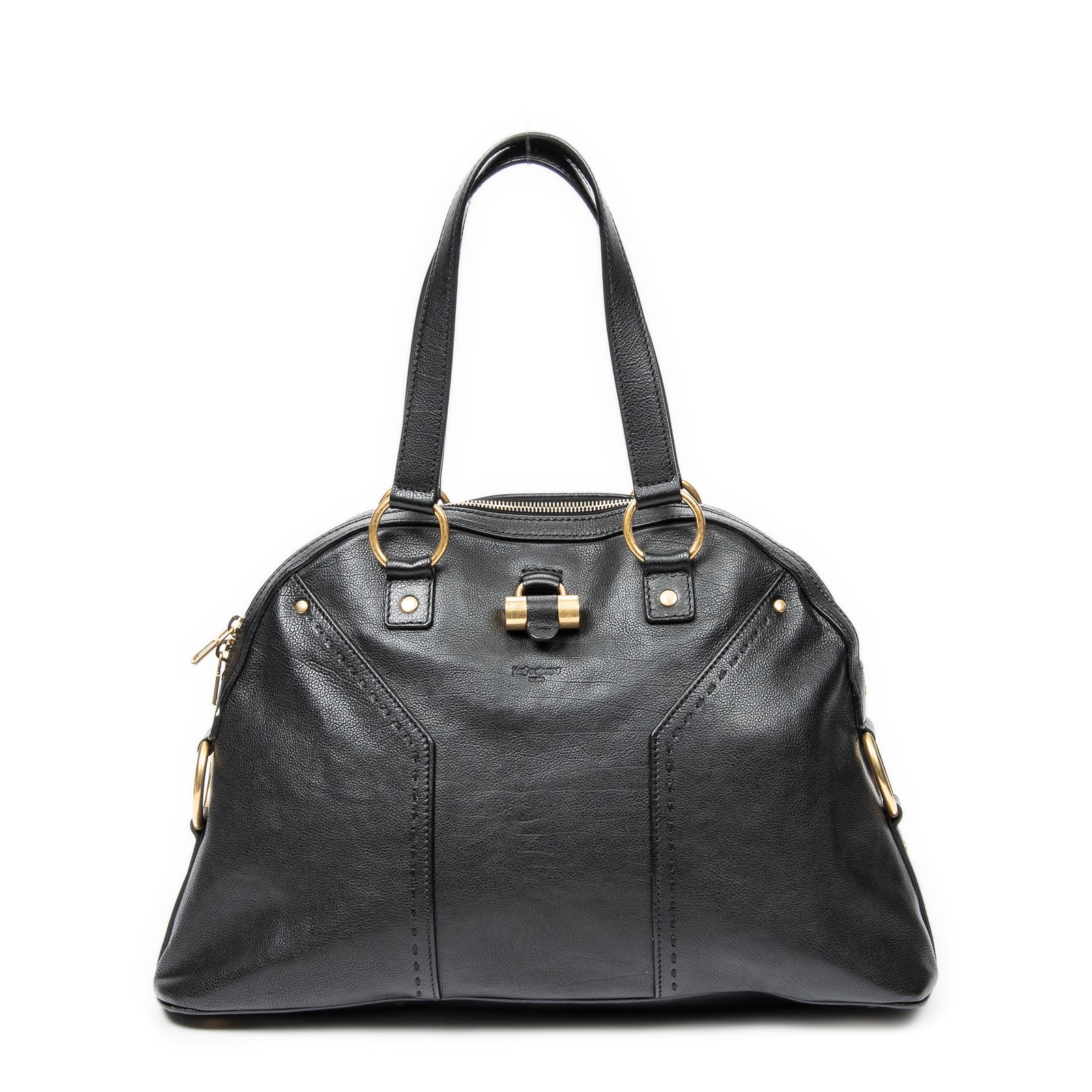 YVES SAINT LAURENT イヴサンローランラージミューズ黒カーフスキンレザーA