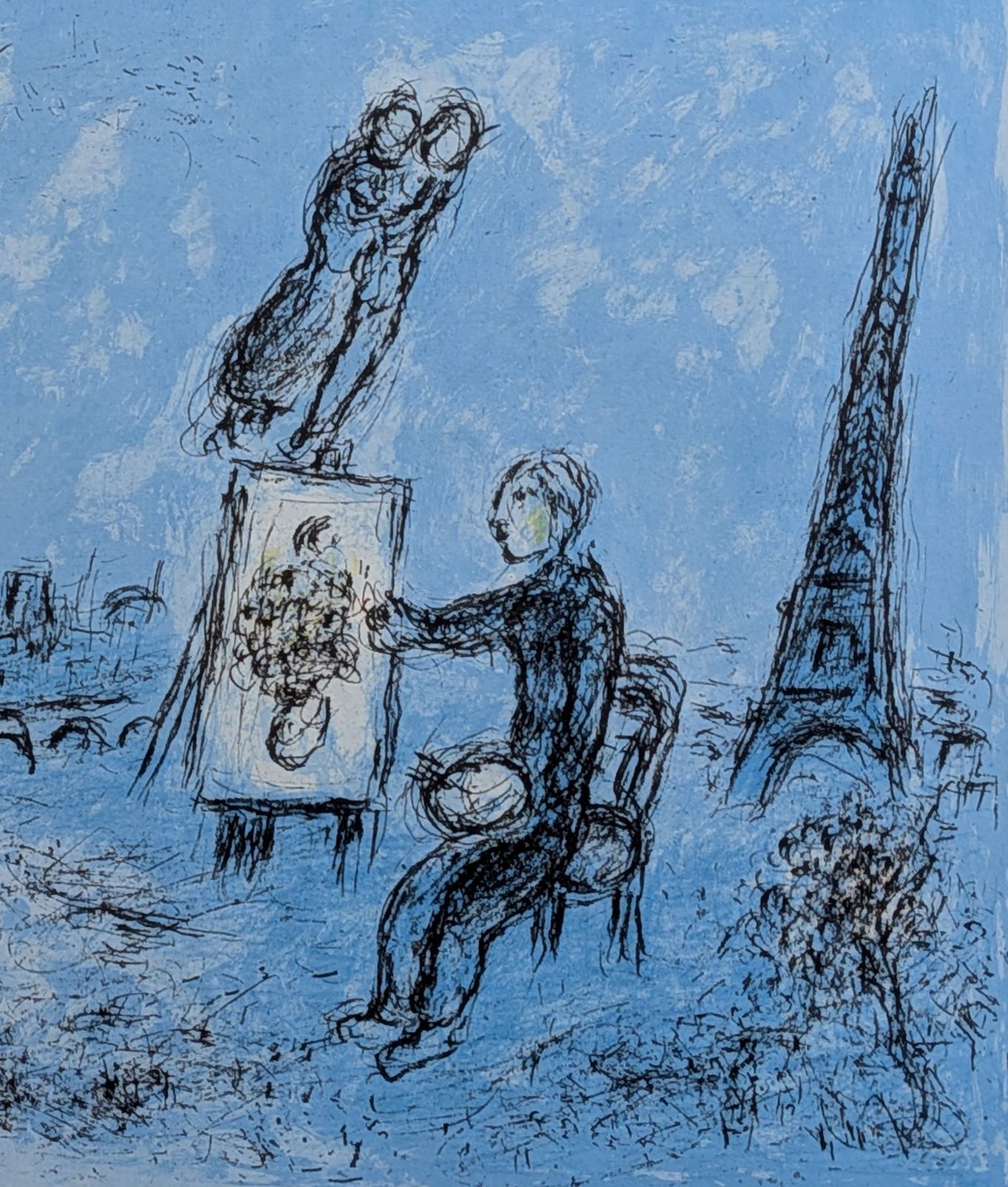 真作】マルク・シャガール「画家とその二重像」【リトグラフ