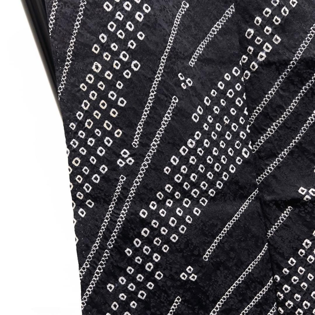 小紋 黒白 絞り 鹿の子 （小紋総絞り桔梗鹿の子モノトーン着物101a d  