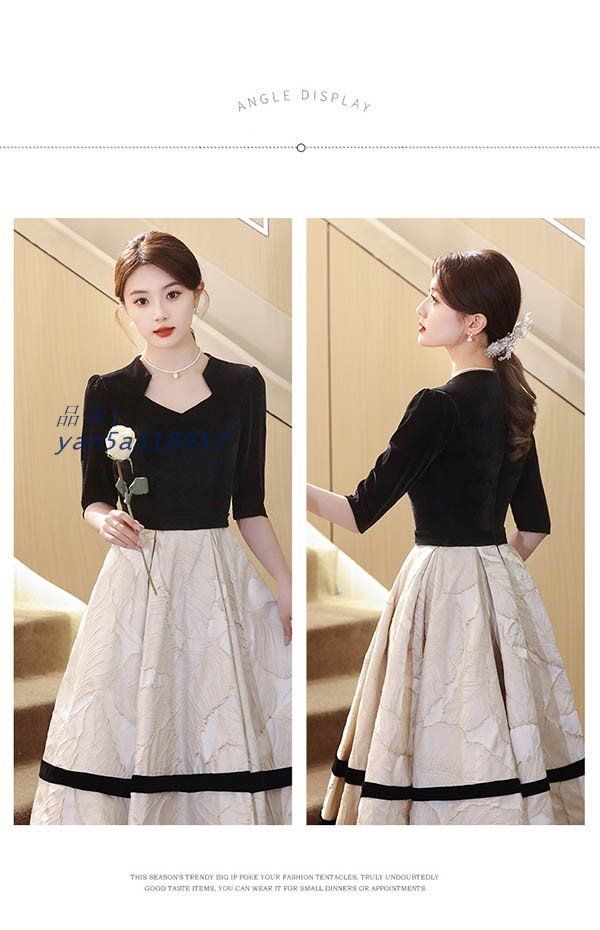 ドレス ミモレ丈 ひざ丈ドレス 黒 ブラック 演奏会 フェミニン 発表会 ダイヤモンドネック Aライン 5分袖付き ピアノ 袖あり ファスナー スエード yan5a518957 MAAHADDERANG_COM