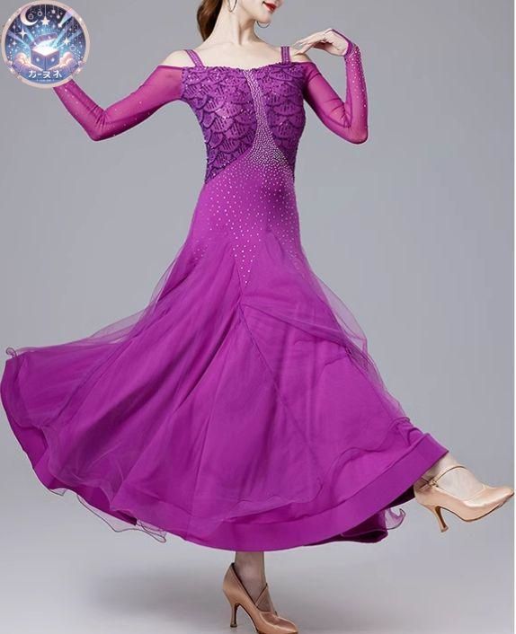 ♥ 社交ダンスドレス ラテンドレス レース オフショル オーダーメイド
