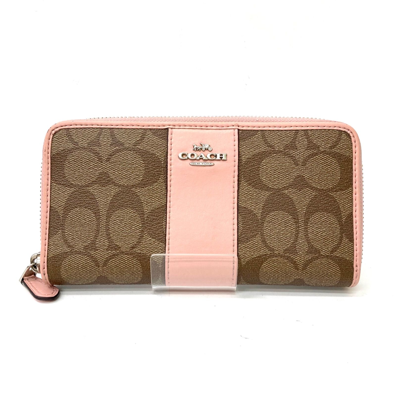 COACH】コーチ ラウンドファスナー 長財布 ピンク シグネチャー 