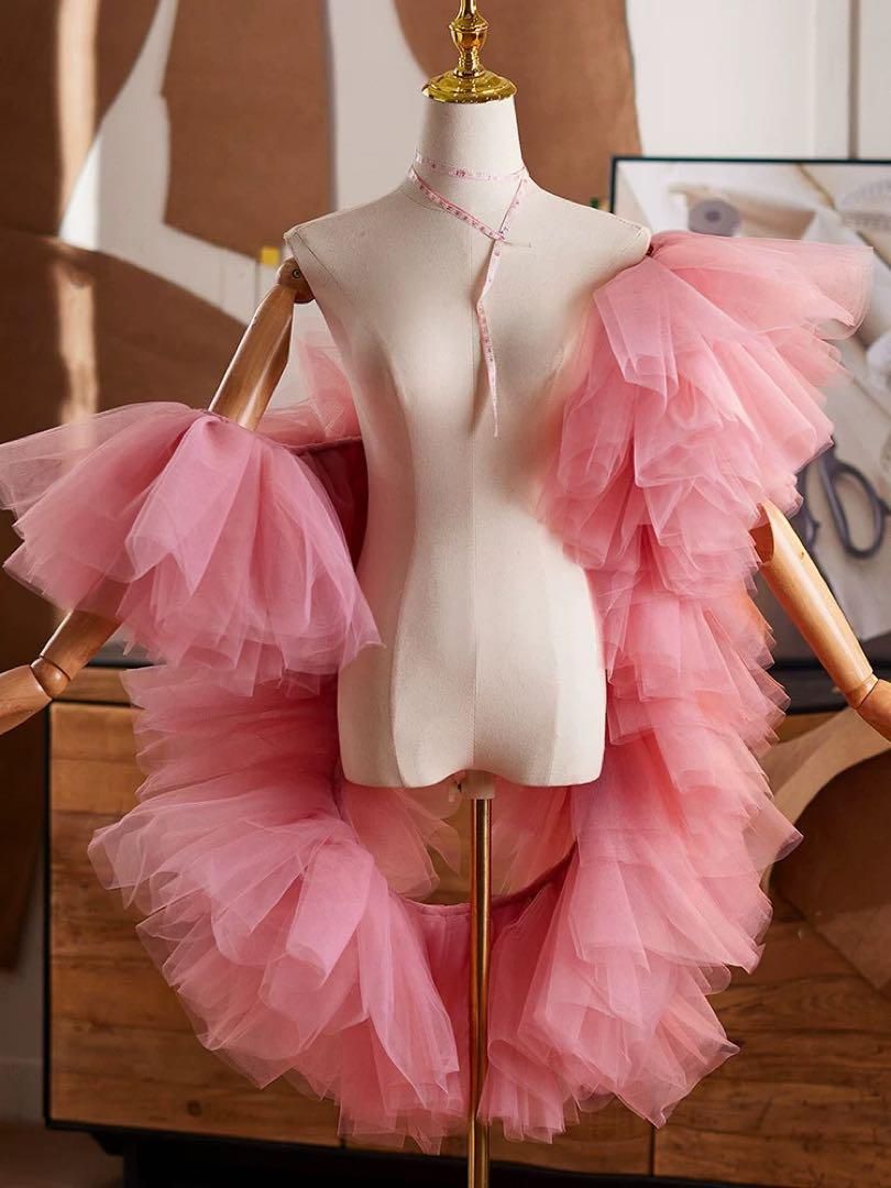 ソルトチュールのフリルがゴージャスなショール 濃いピンク