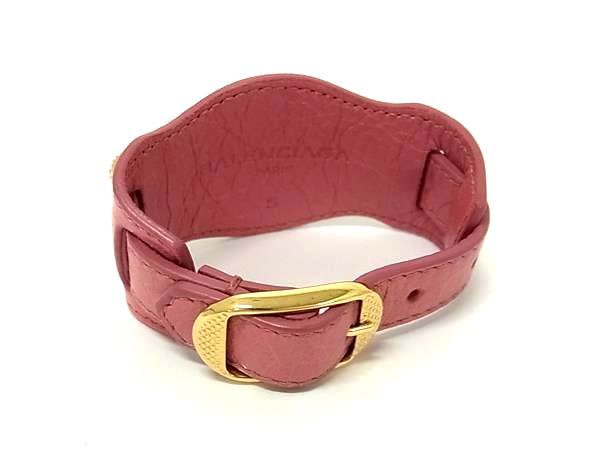 BALENCIAGA バレンシアガ レザー ブレスレット バングル サイズS レディース ピンク系 FS4017