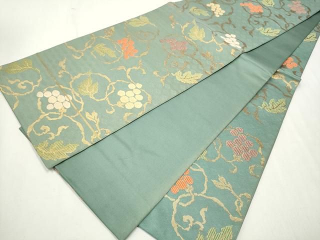 平和屋着物○全通柄 本袋帯 葡萄蔦の葉文 金糸 正絹 逸品 CAAT0868hy
