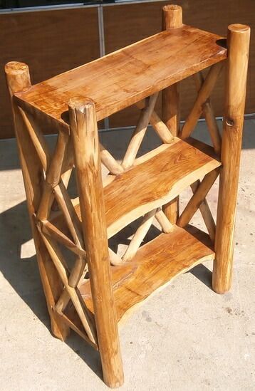 アジアン家具》ナチュラルチークの3段ラック/B 〈天然木