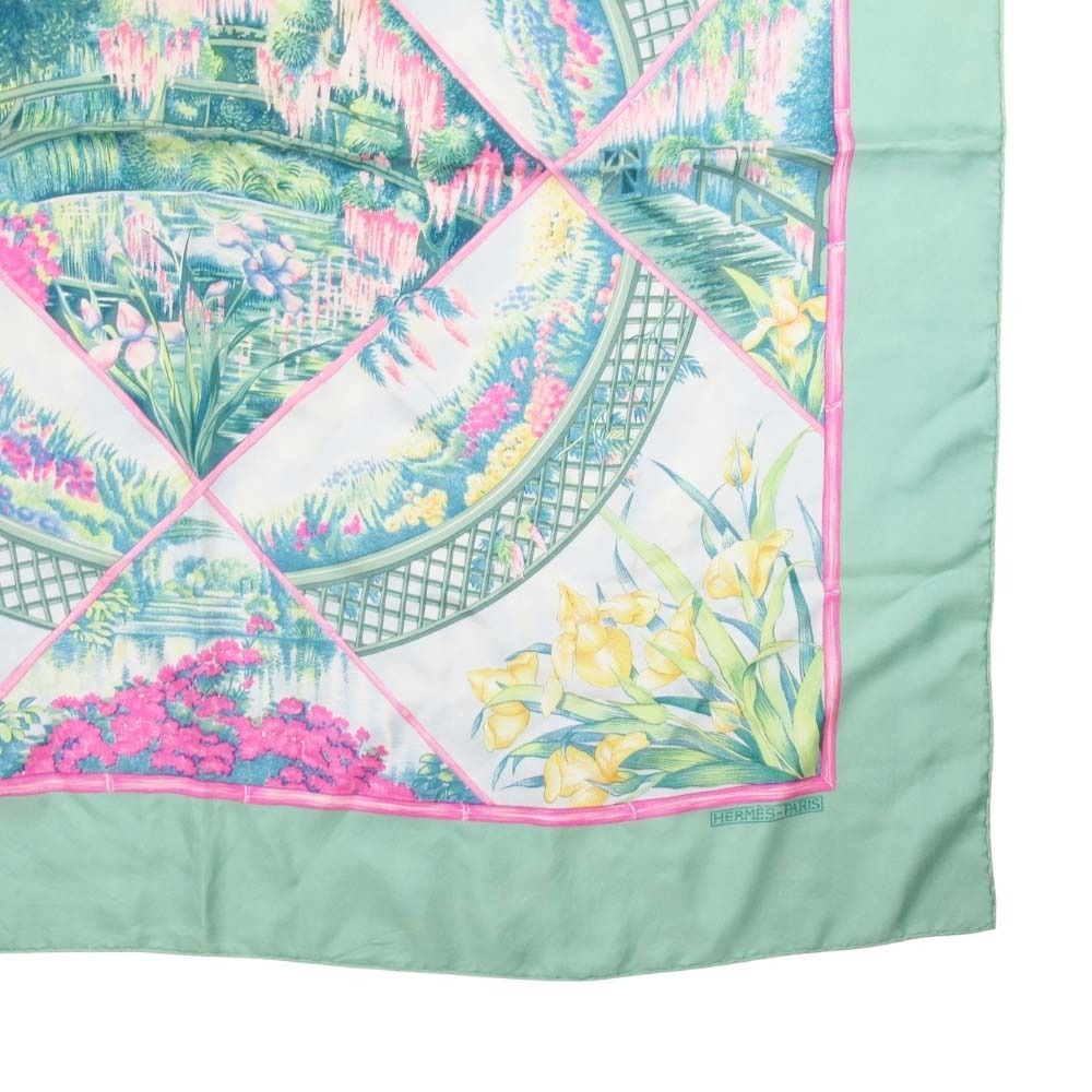 HERMES エルメス GIVERNY モネの庭 カレ90 グリーン エルメス カレ90 シルクスカーフ GIVERNY ジヴェルニー モネの庭