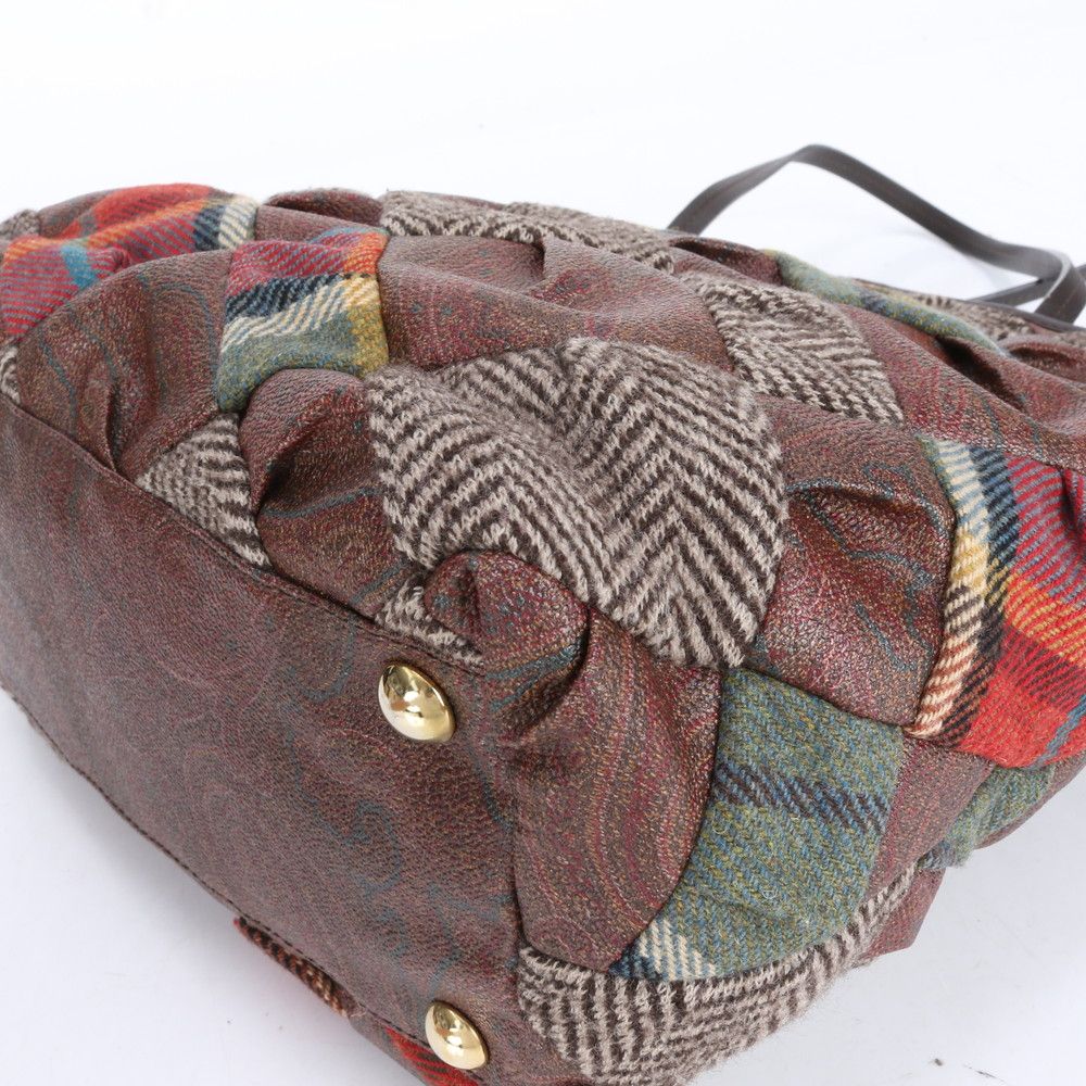 美品 エトロ イタリア製 ペイズリー パッチワーク レザー トート  