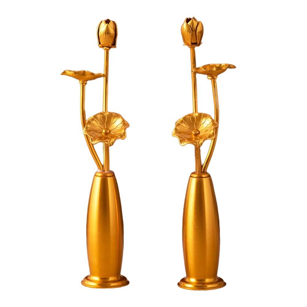 S-g en RAYWILL 常花 蓮花 仏花 蓮華 お盆用品 蓮の花 はすはな 仏具 仏壇用の仏具 ロータス 蓮 花びん付き 花立付き 左右一対 金メッキ 金色 造花 枯れない 仏壇 仏前 法事 法要 お盆 命日 飾り お彼岸 お花 お供え S-gol
