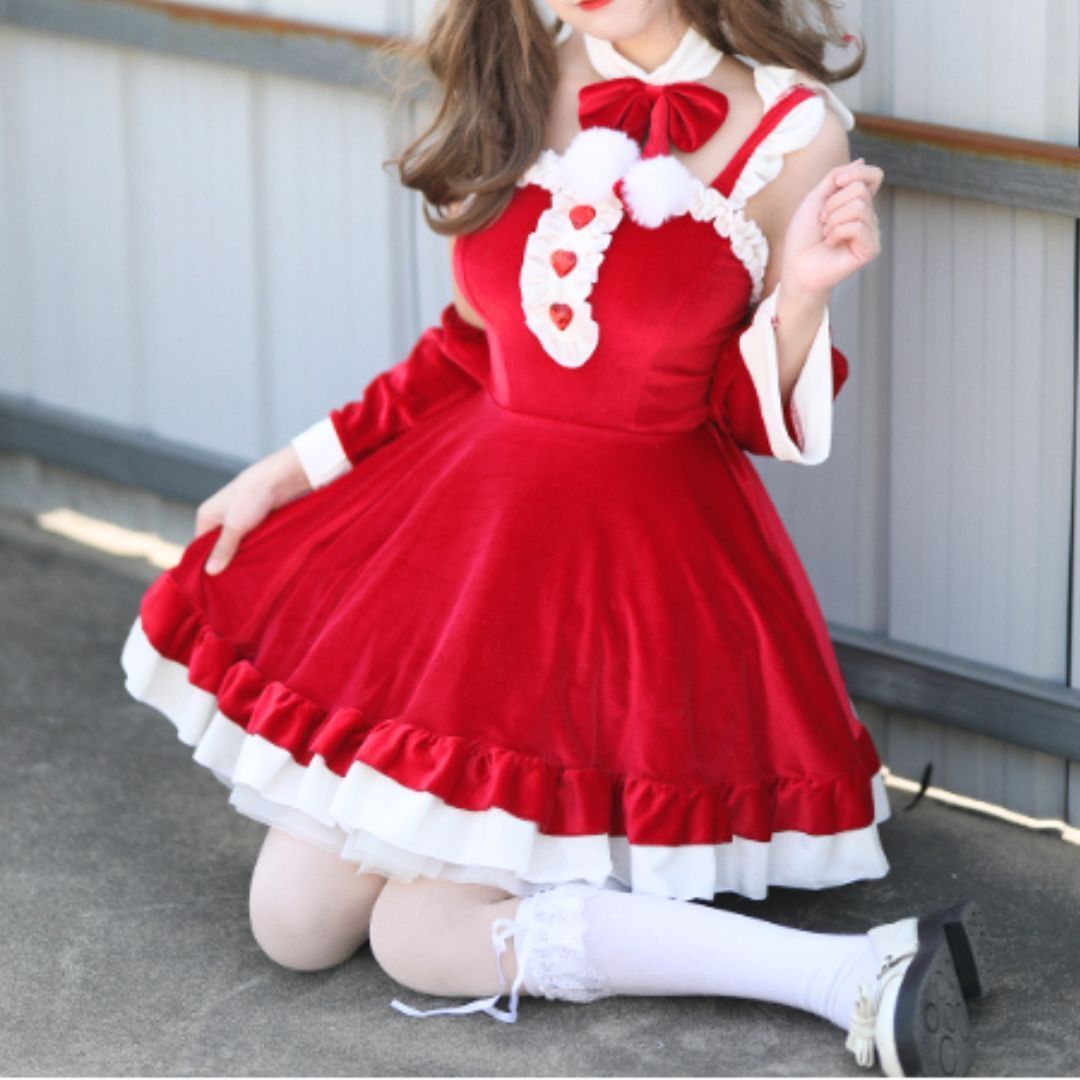 バニーガール 衣装 赤 ロリータ ウサ耳 クリスマス